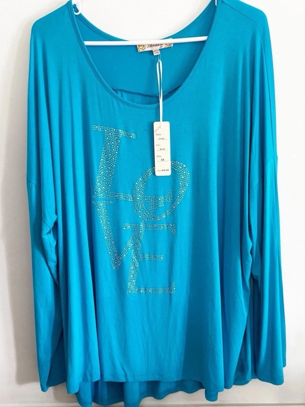 Araza NWT Women’s Blue Love Blouse Long Sleeve Size 3X Stretchy